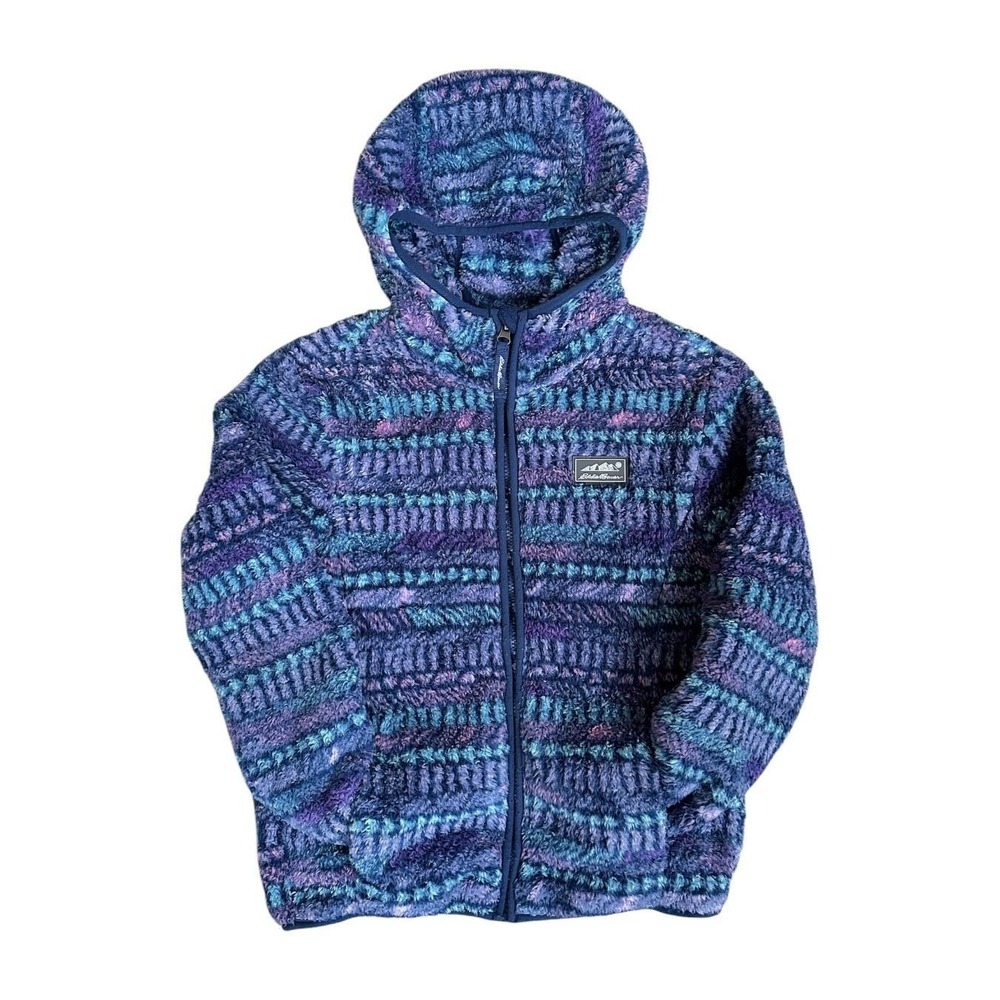 Eddie Bauer Fleece Hoodie Kids M(10/12) Purple Blue Fuzzy Gorpcore Jacket
